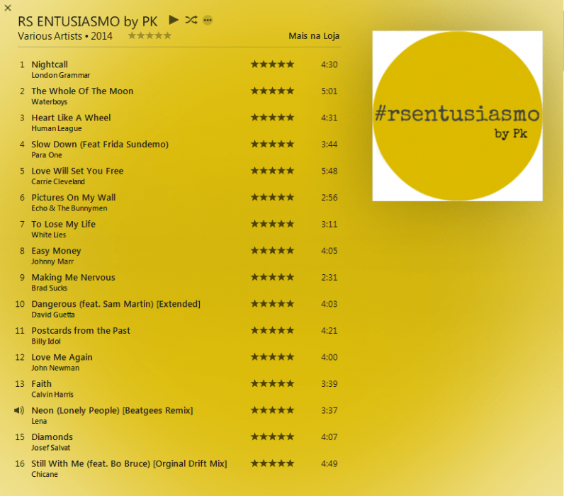 A trilha sonora do PK compilada especialmente para a viagem.