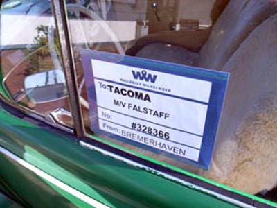 O "Ervilha" já devidamente etiquetado para o transporte até Tacoma, EUA
