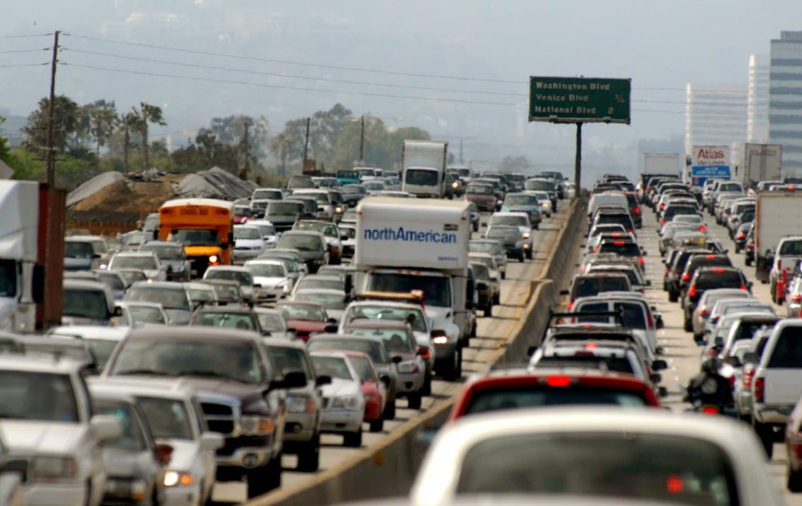 UNITED STATES - MAY 18:  Commuters clog a freeway on Friday, May 18, 2007, in Los Angeles, California.  (Photo by Jamie Rector/Bloomberg via Getty Images)