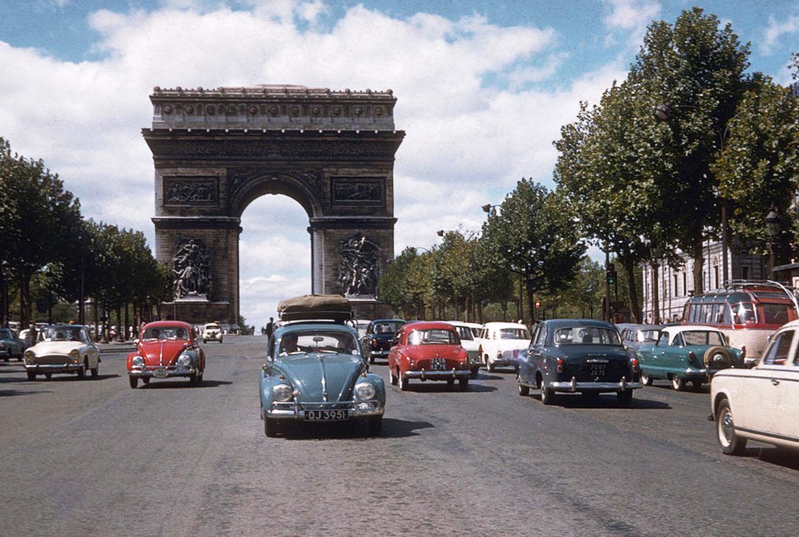 Ivan Hodge and Beth Hodge drive their beloved Volkswagen Beetle around the Arc de Triomphe in Paris 1960
picture supplied
http://www.forloveandabeetle.com/#!gallery/ck4o