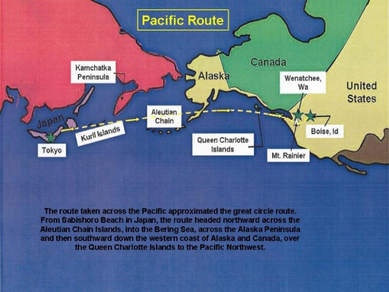 A rota da travessia no norte do Pacífico