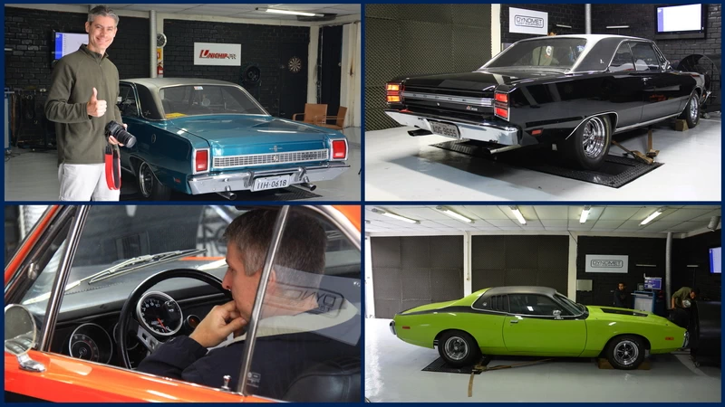quatro Dodges V-8 puxando forte no dyno. Três deles são 440 Big-Block!