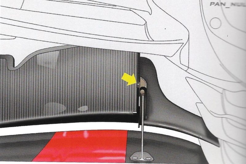 Flap ajustável na dianteira do Audi R18 de 2016. Créditos: Endurance WEC – Dalle Gruppo C ai Prototipi Ibridi / From Group C to Hybrid Prototypes, de Riccardo Romanelli, Antonio Pannullo e Marco Zanello.