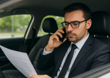 Imagem ilustrativa de executivo dirigindo seu carro a serviço da empresa (criação por IA pelo autor)