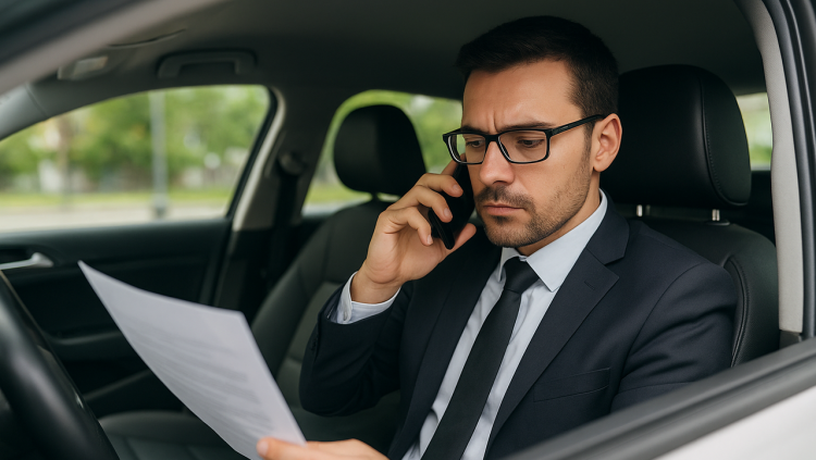 Imagem ilustrativa de executivo dirigindo seu carro a serviço da empresa (criação por IA pelo autor)