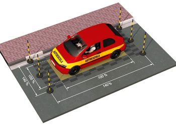 Dimensões da baliza padrão para prova prático (Imagem: sp.sindautoescola.org.br)