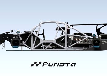 Arquitetura do protótipo mostra suspensão com pull-rod, possível DRS e motor centra-traseiro. (Foto: divulgação/Purista)