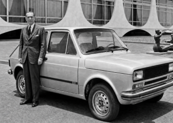 JK e o Fiat 147 na imaginação (Foto: IA)