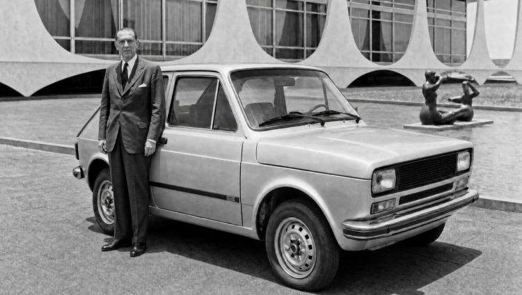 JK e o Fiat 147 na imaginação (Foto: IA)