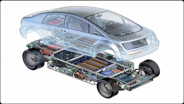 A engenharia do carro de tração elétrica pode ser bem diferente da convencional. (Fonte: dreanima.ai)
