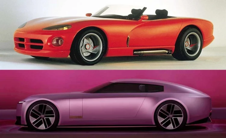 Dodge Viper e Jaguar Type 01, fotos de divulgação Stellantis e Jaguar, foto-montagrm com auxílio de ia